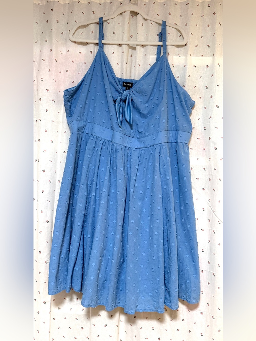 Torrid 3X Blue Textured Dot Tie-Front Mini Sundress